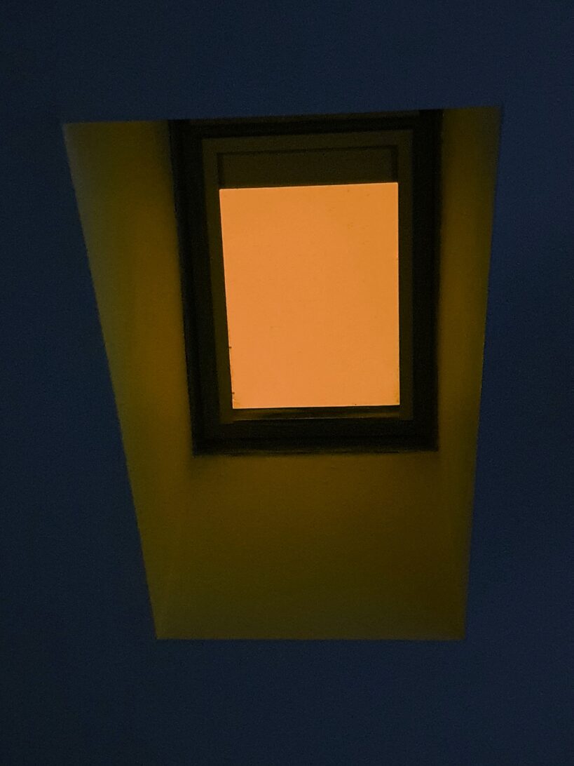 Yellow skylight with blue cieling